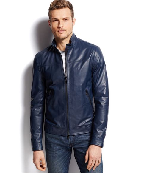 michael kors navy blue leather jacket|Michael Kors waterproof jacket.